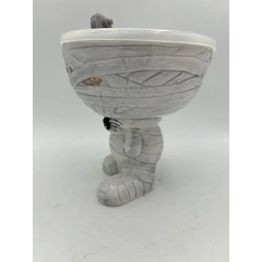 Mummy Halloween Goblet Bowl with Steamer Lid Wine Glass Ceramic 5.75